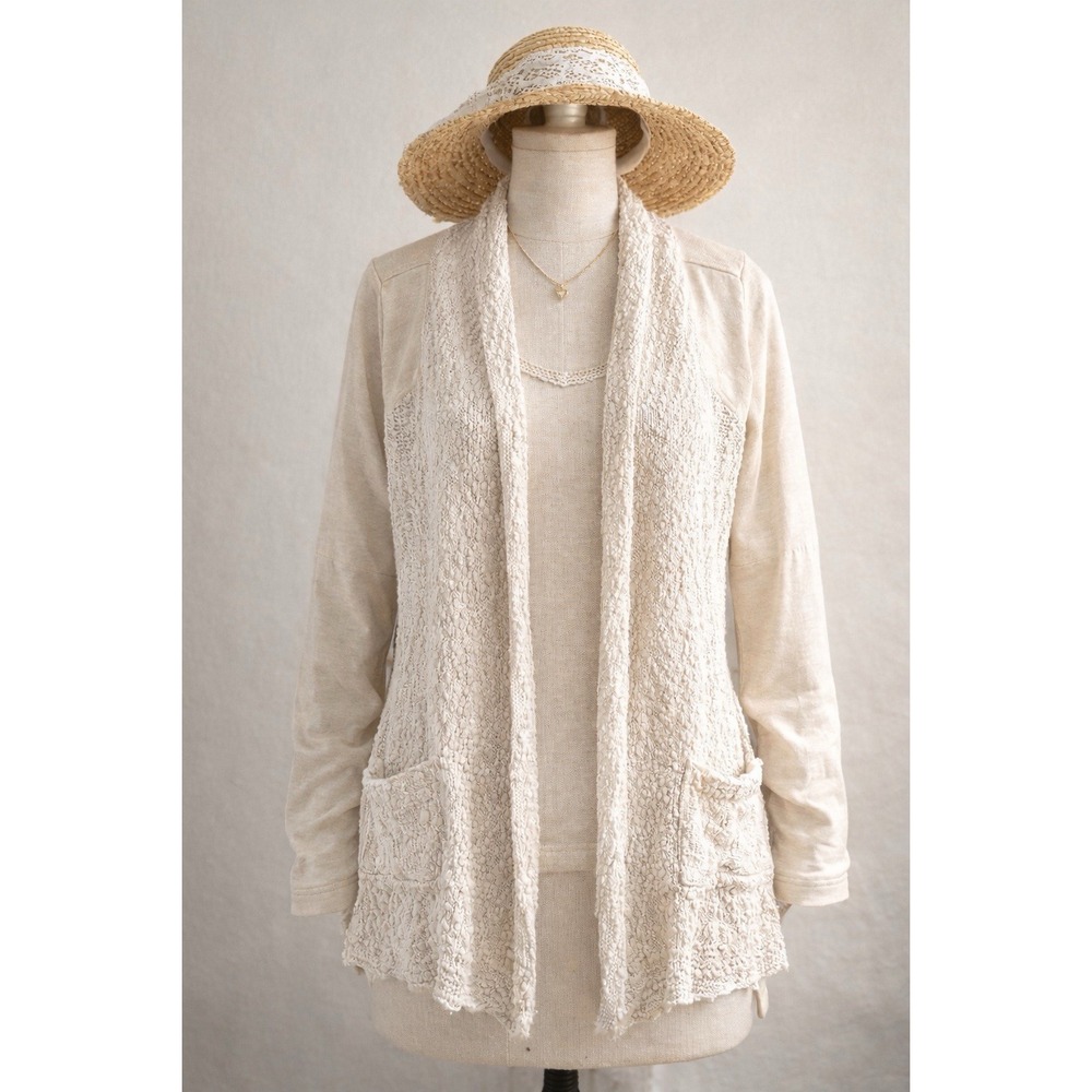 Lucky Brand Lucky Loue Cardigan Womens Medium Cream Knit Boho Cottage Core